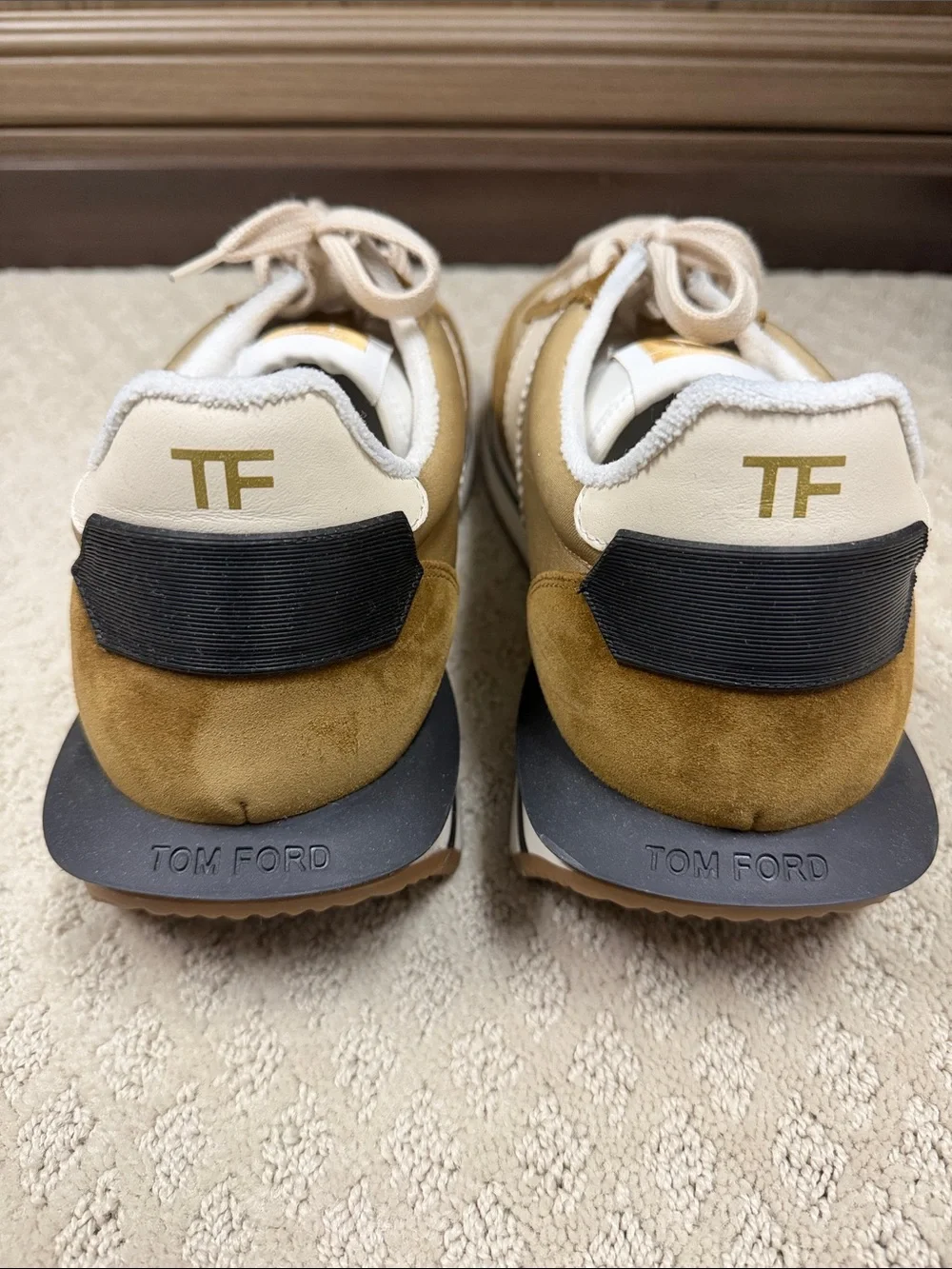 Tom Ford Men’s Tan Suede & Cream Panel Sneakers - Size 12 - Picture 3 of 4